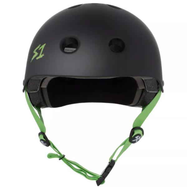 S-ONE Lifer skate hjelm - mat sort grønne stopper