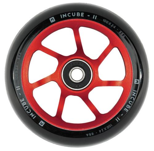 Ethic Incube V2 hjul til løbehjul i rød med 100/110 mm diameter og 24 mm bredde.
