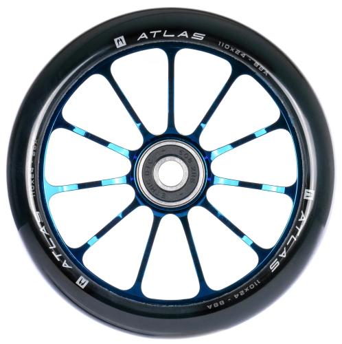 Ethic Atlas hjul til løbehjul i krom blå med 110 mm diameter, 24 mm bredde og 88A PU.