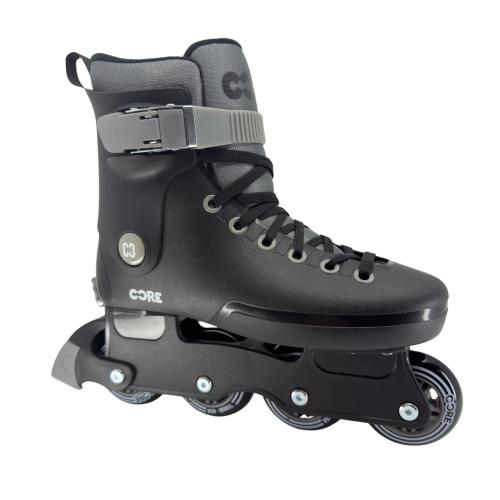 Core Retro Justerbar Inliners - sort med hard boot (plast), høj cuff, 70 mm PU-hjul (85A), ABEC-7 kuglelejer og hælbremse til begyndere på inline rulleskøjter.