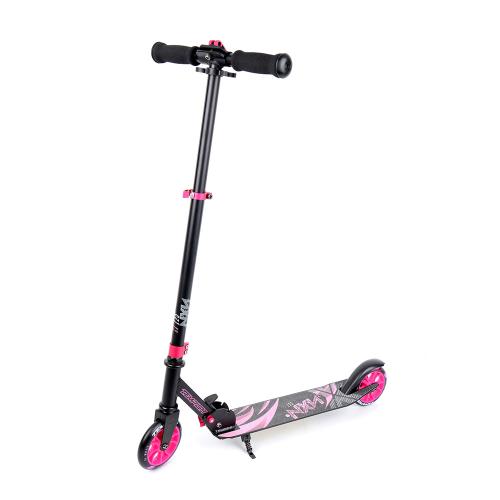 Tempish Nixin 125 AL II pink – let, foldbart børneløbehjul med 125 mm hjul, sænket deck og fodbremse. Justerbart styr: 77,5/82,5/87,5 cm.