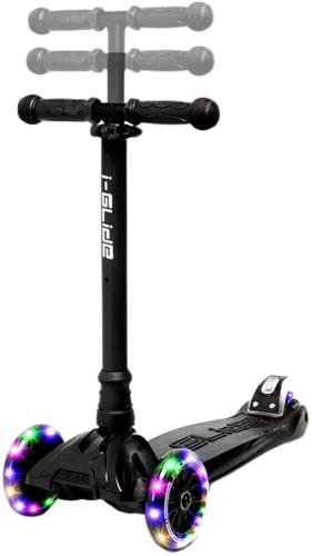 i-Glide 3-hjulet børneløbehjul – lean-to-steer, LED-hjul, justerbart styr og skridsikkert deck med bagskærmsbremse.
