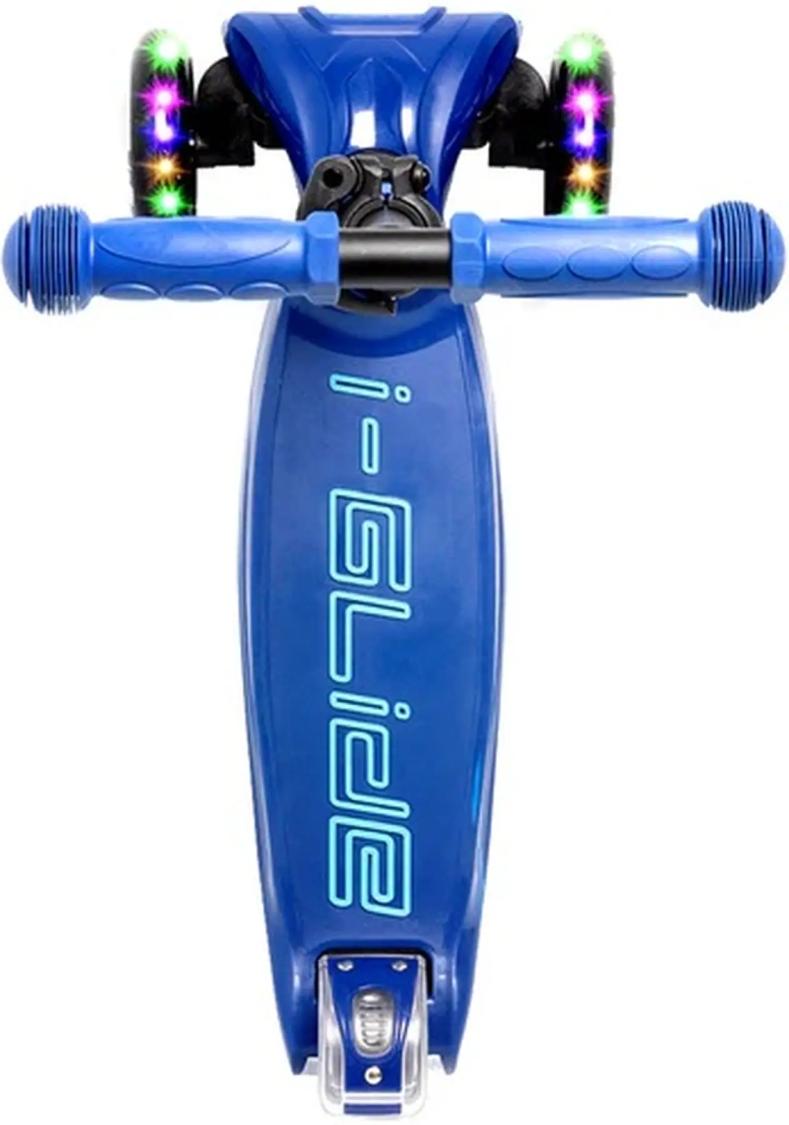 i-Glide 3-hjulet børneløbehjul – lean-to-steer, LED-hjul, justerbart styr og skridsikkert deck med bagskærmsbremse.