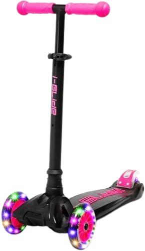 i-Glide 3-hjulet børneløbehjul – lean-to-steer, LED-hjul, justerbart styr og skridsikkert deck med bagskærmsbremse.