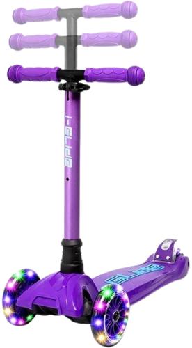 i-Glide 3-hjulet børneløbehjul – lean-to-steer, LED-hjul, justerbart styr og skridsikkert deck med bagskærmsbremse.