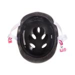 Raven F511 børnehjelm i hvid/pink med dial-fit, ABS/EPS og 11 ventilationshuller – størrelser XS–M.