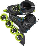 Roces Helium TIF II rulleskøjter i sort og limegrøn set fra toppen og siden.