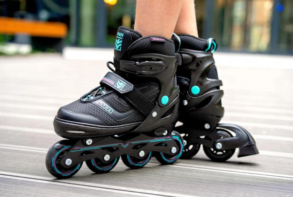 Raven Drill mint/pink inliners med justerbar boot, aluminium chassis og PU 82A hjul (72/76 mm).