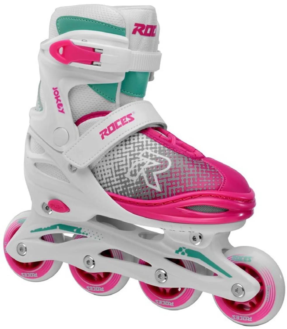 Roces Jokey X inliners hvid/pink/grøn – justerbar pasform og bremse til tryg start.