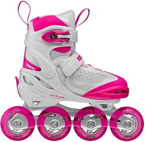 Roces Moody X inliners i hvid/pink til børn – justerbar pasform og bremse.