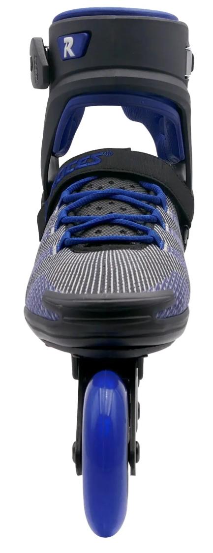 Roces R-EVO 90 inliners i blå med 90 mm hjul, aluminiumschassis og stabil fitness-pasform til motion og ture på asfalt.