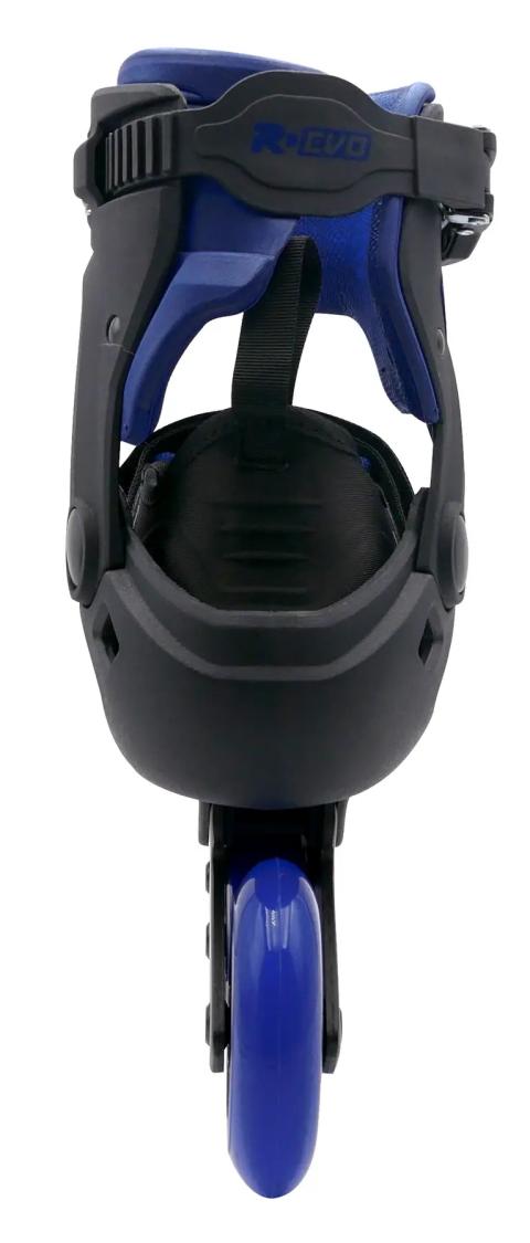 Roces R-EVO 90 inliners i blå med 90 mm hjul, aluminiumschassis og stabil fitness-pasform til motion og ture på asfalt.