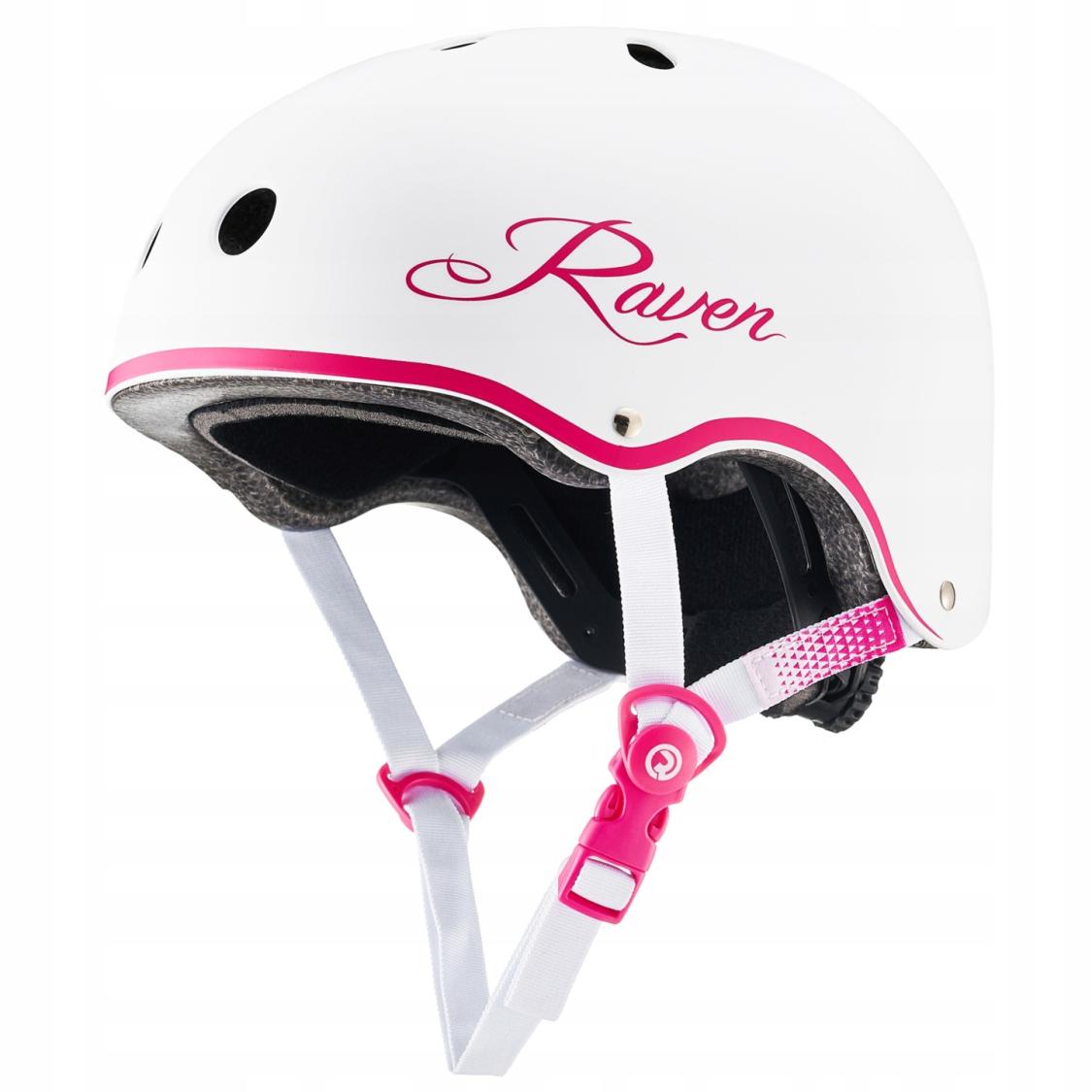 Raven Essto skaterhjelm i hvid/pink med justerbar pasform og ventilationshuller