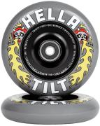 Tilt x Hella Rage 110 mm hjul til trick løbehjul med solid aluminiumskerne og 88A PU-gummi.