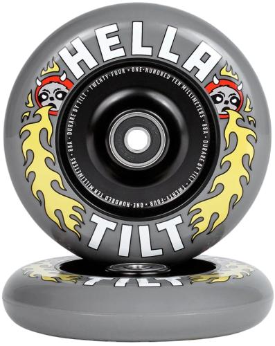 Tilt x Hella Rage 110 mm hjul til trick løbehjul med solid aluminiumskerne og 88A PU-gummi.