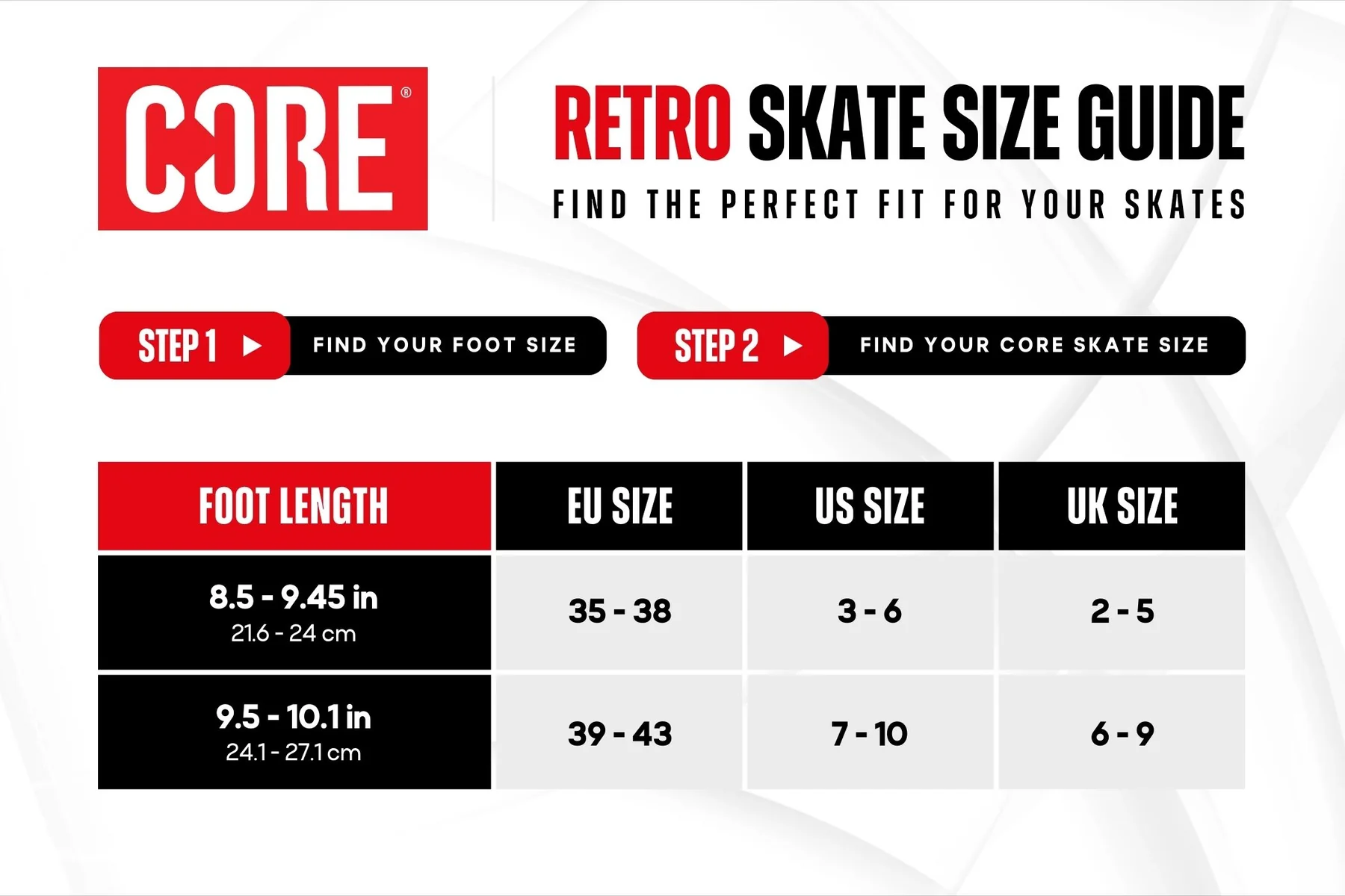 Core size guide til rulleskøjter